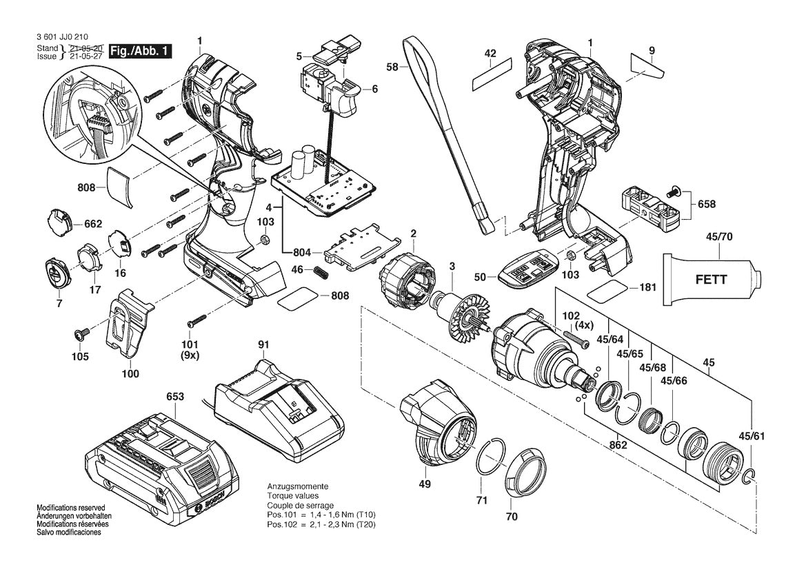 3601JJ0210 Bosch Impact Wrench Parts Diagram
