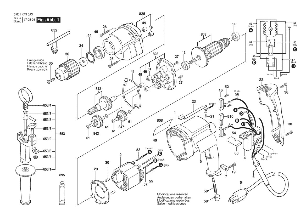 3601K496A3 Bosch Cordless Drill Parts Diagram