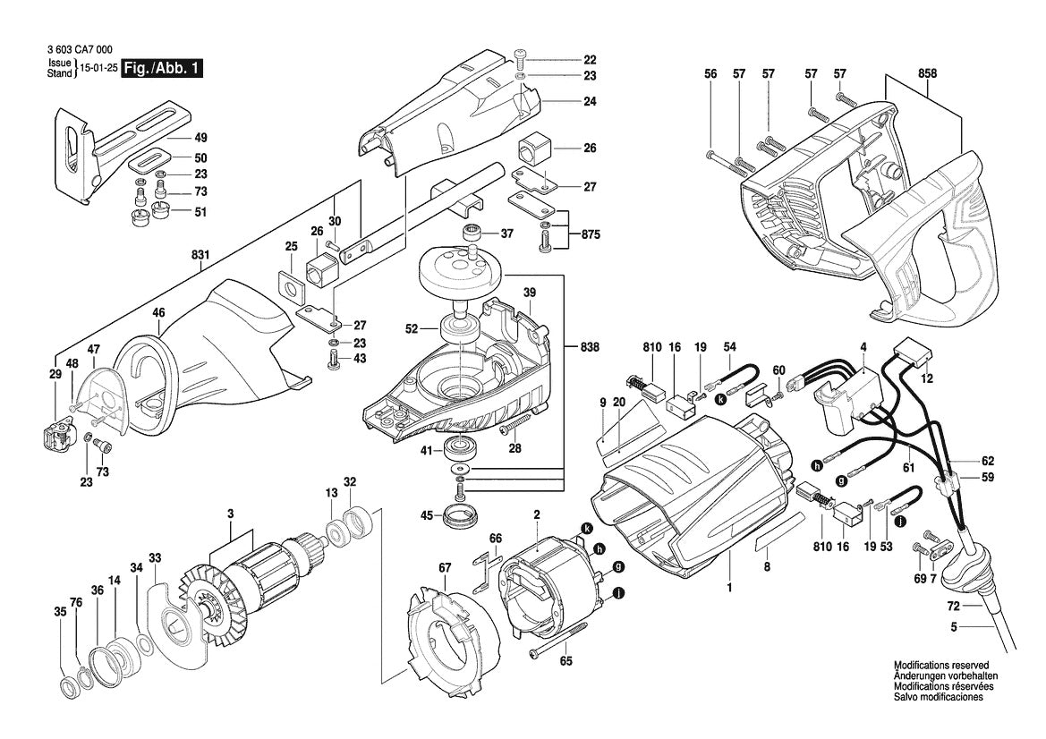 3603CA7001 Bosch Reciprocating Saw Parts Diagram