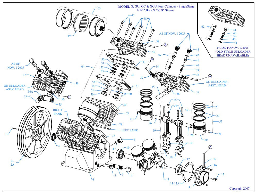 G3A-15P-CRC-SW4 Model G, GU, GC & GCU Four Cylinder - Single Stage 2-1/2" Bore X 2-3/8" Stroke Assembly Parts By Jenny