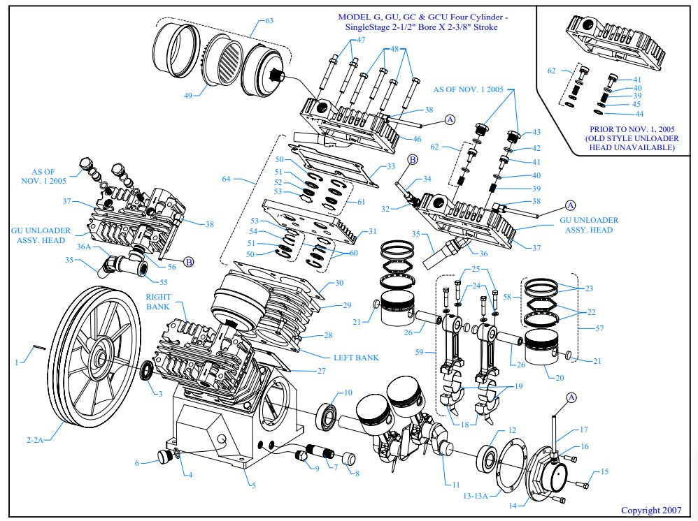 G5A-15P-CRC Model G, GU, GC & GCU Four Cylinder - Single Stage 2-1/2" Bore X 2-3/8" Stroke Assembly Parts By Jenny