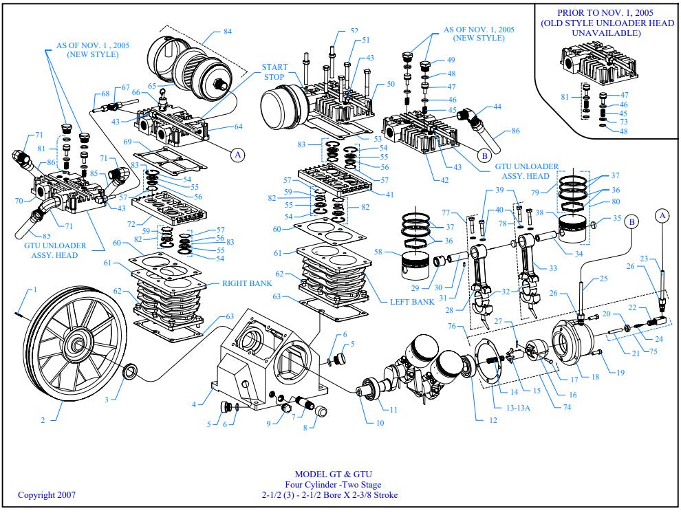 GT8HGB-15P2-CRC GT, GTU Four Cylinder - Two Stage 2-1/2 (3) - 2-1/2 Bore X 2-3/8 Stroke Assembly Parts By Jenny