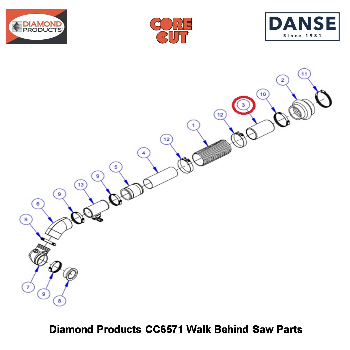 Connector Tube 3"OD X 5"L 6019247 Fits Core Cut CC6571 Walk Behind Saw By Diamond Products