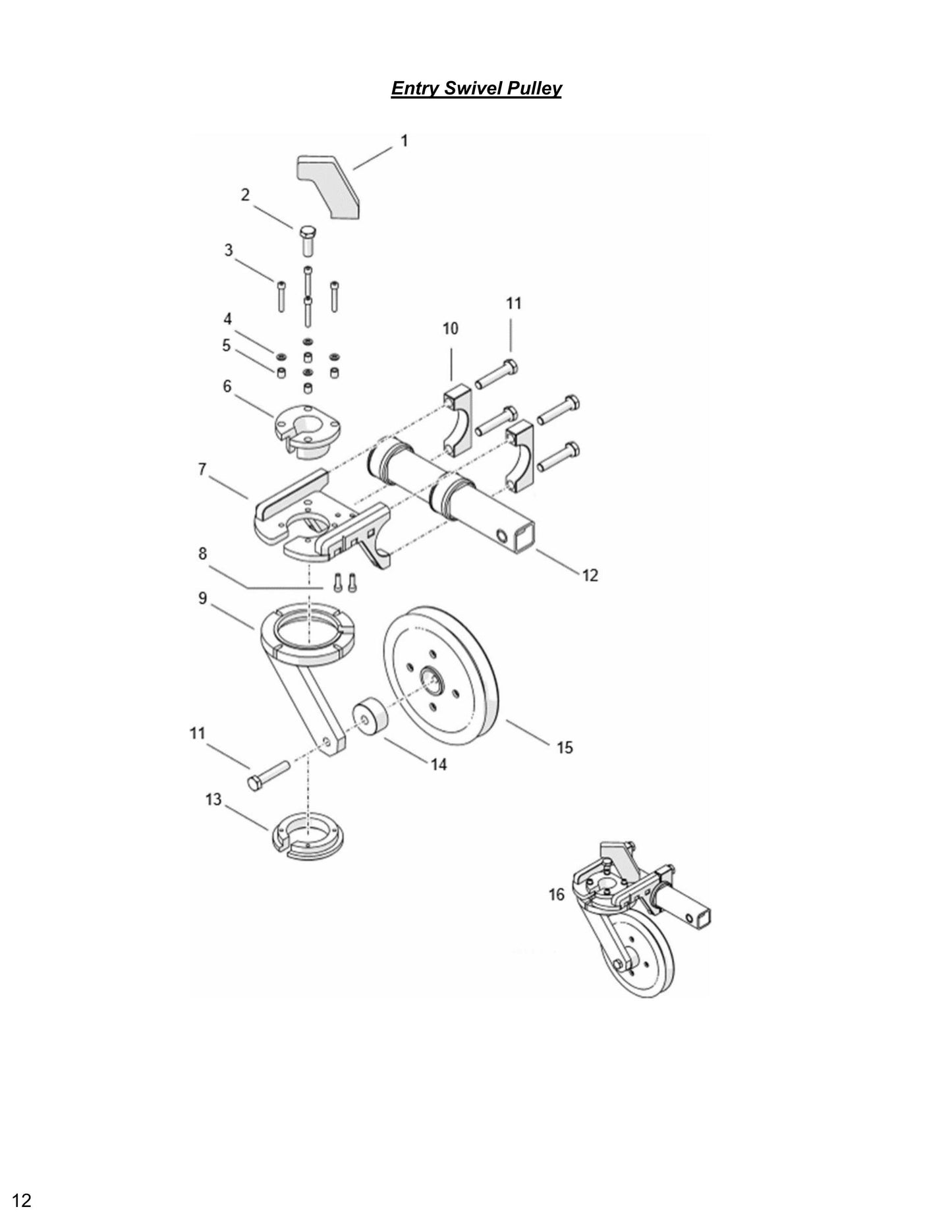 WCU14, WCH17, WCE17 Entry Swivel Pulley Parts
