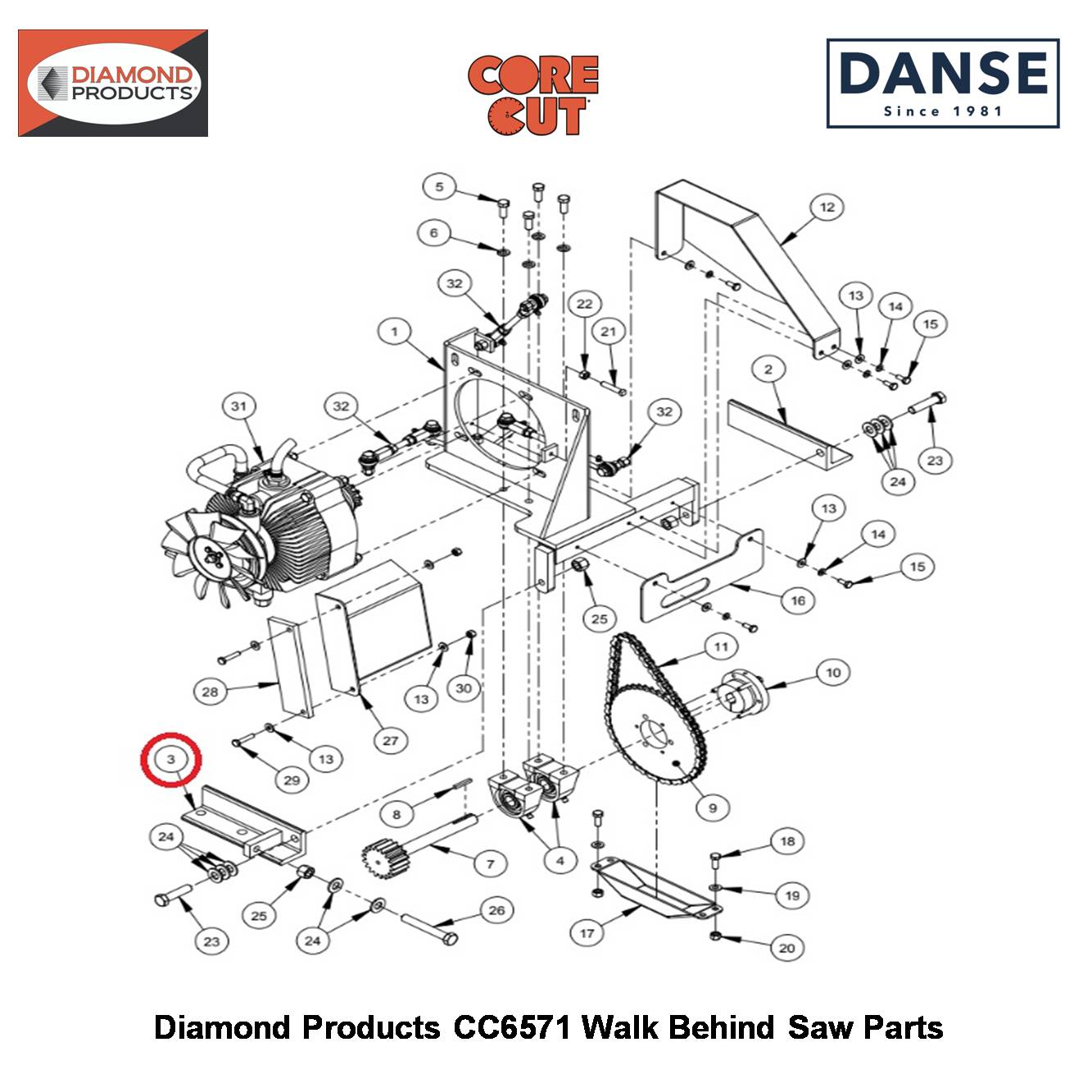 Mount Foot Adjustable (CC6500) 6010028 Fits Core Cut CC6571 Walk Behind Saw By Diamond Products