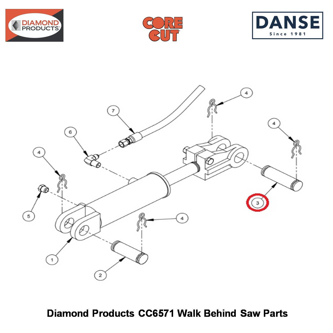 Cylinder Pin 3-1/2" 6010119 Fits Core Cut CC6571 Walk Behind Saw By Diamond Products