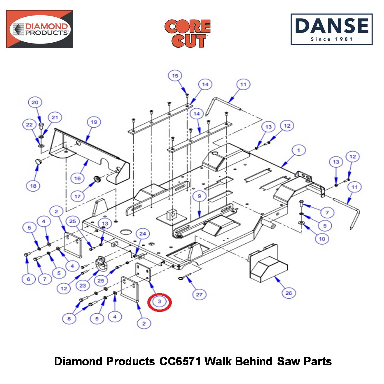 Guard Attachment Plate (CC6571) 6010973 Fits Core Cut CC6571 Walk Behind Saw By Diamond Products