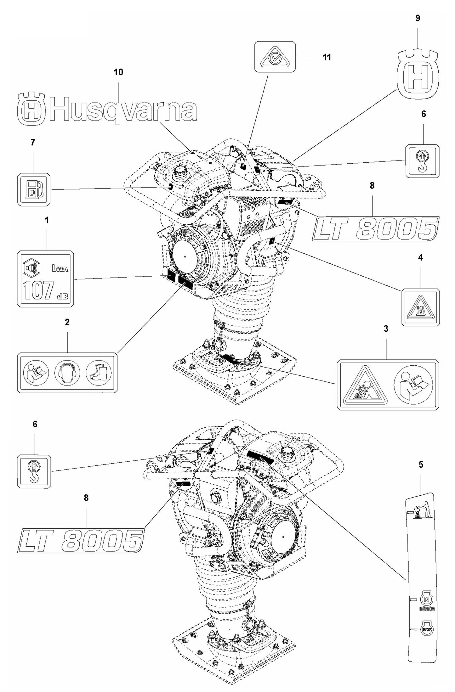 LT 8005 Decals Assembly Parts by Husqvarna