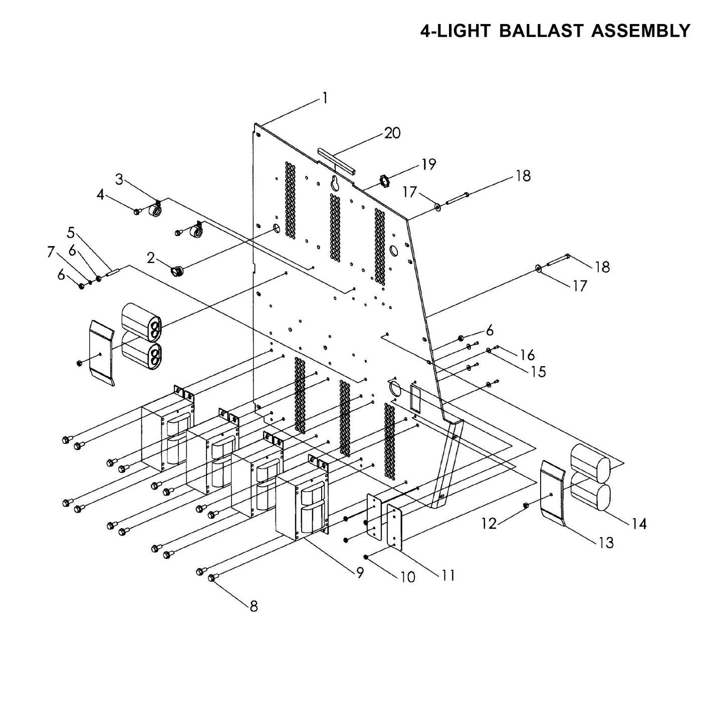 Maxi-Lite 15330 and 20330-4-Light Ballast Assembly Parts By Allmand