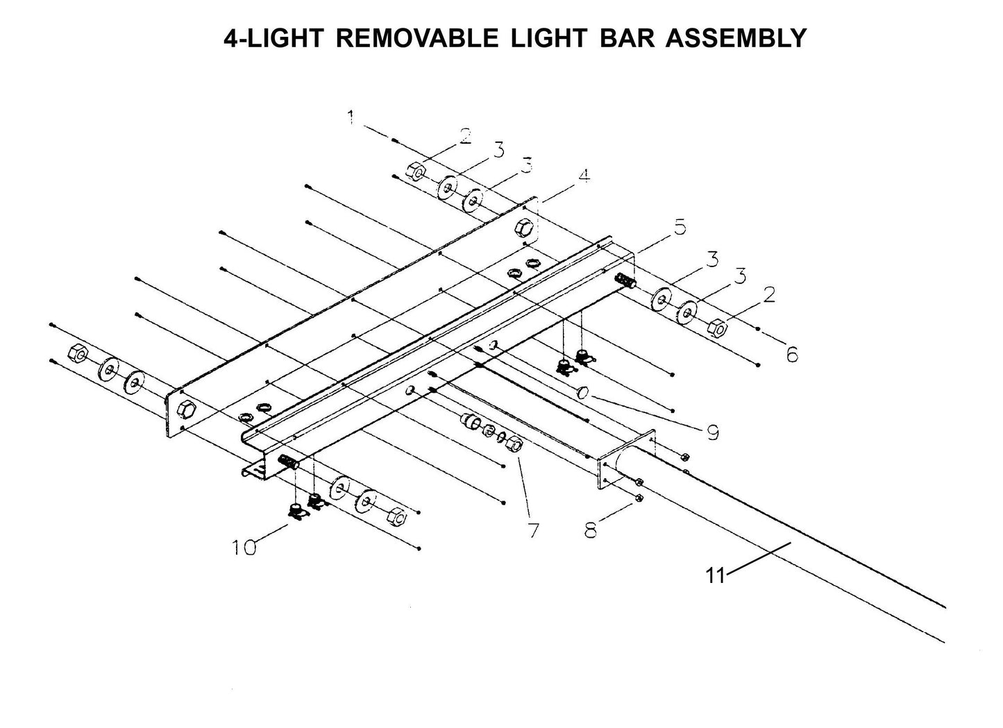 Maxi-Lite Laydown 15-20KW-4-Light Removable Light Bar Assembly Parts By Allmand
