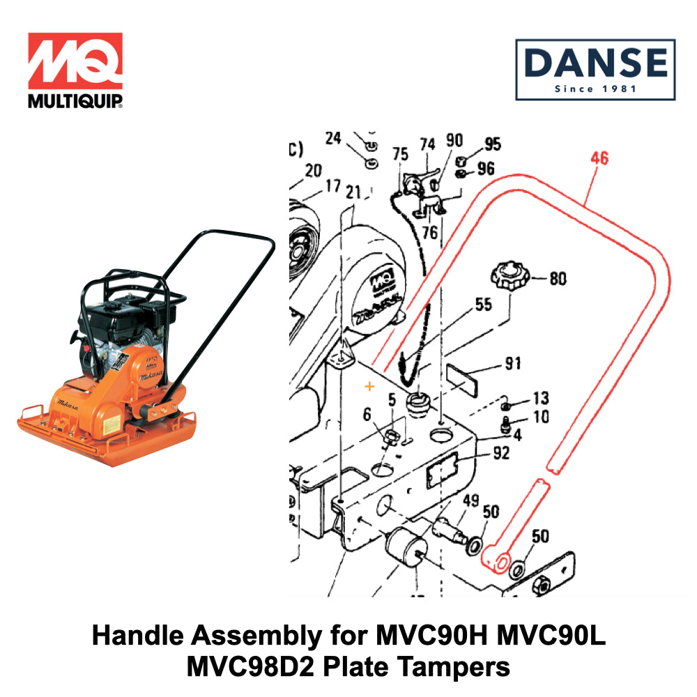 Handle Assembly for MVC90H MVC90L MVC98D2 Multiquip Mikasa Plate Tampers 402010080