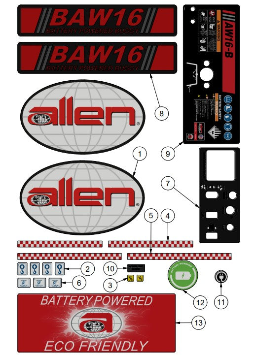 AW16-B Decals, AW16-B (Kit #: 073000D) Assembly Parts By Allen Engineering