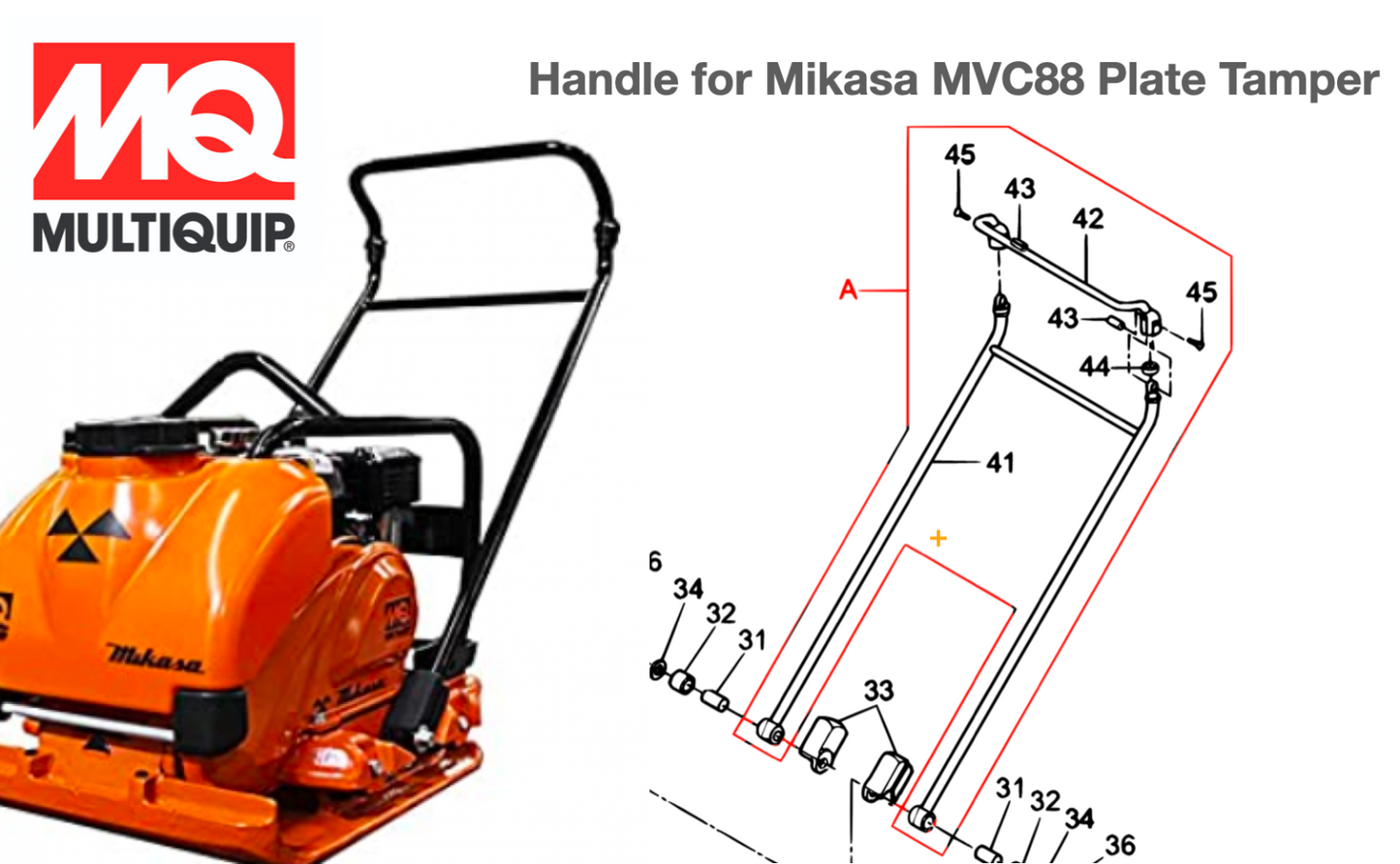 Handle Assembly MVC88VTH/VTHW fits MVC88VTH Plate Compactor by MULTIQUIP Mikasa 416910120