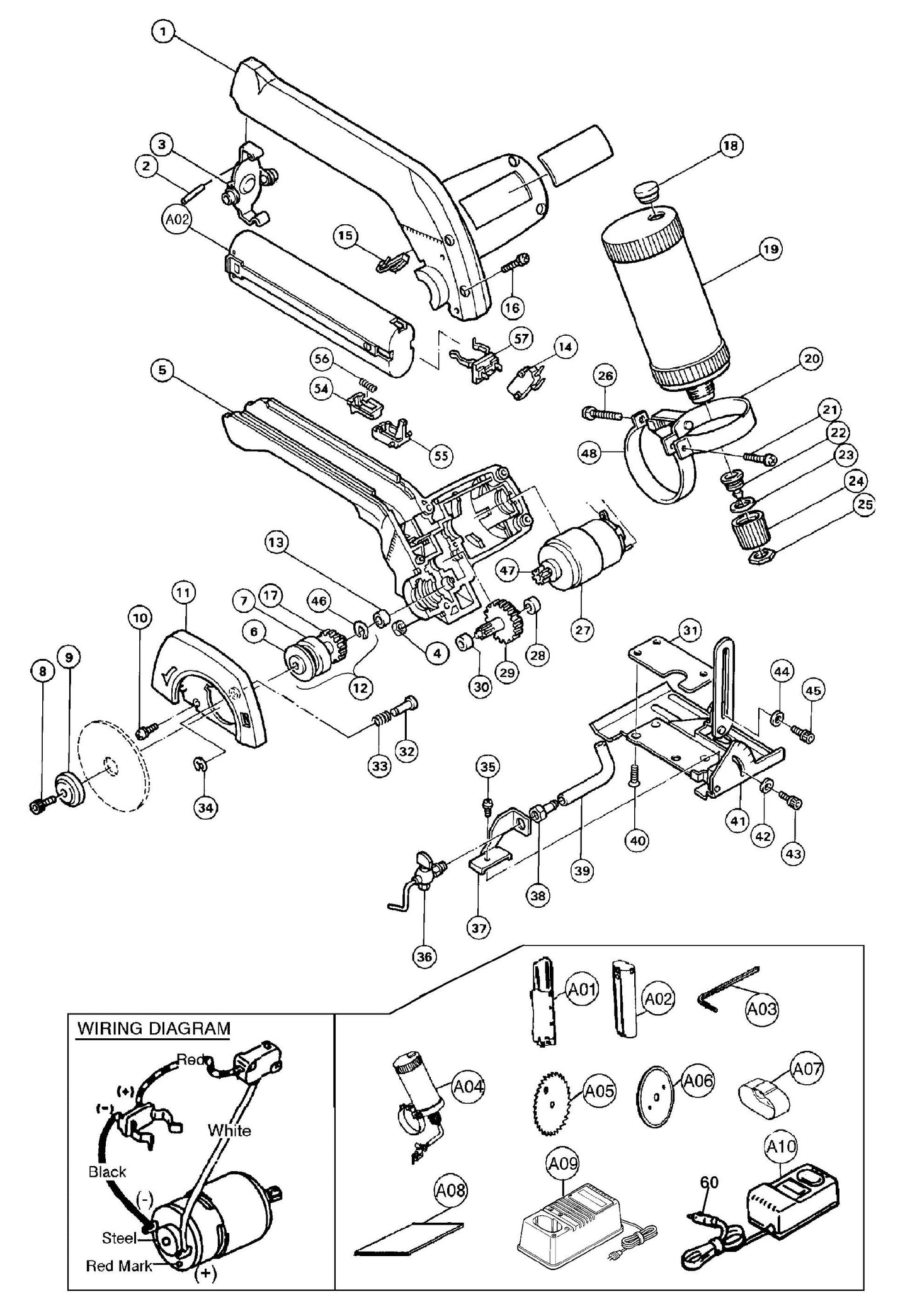 4190D 3-3/8 9.6V Glass and Tile Cutter Assembly Parts