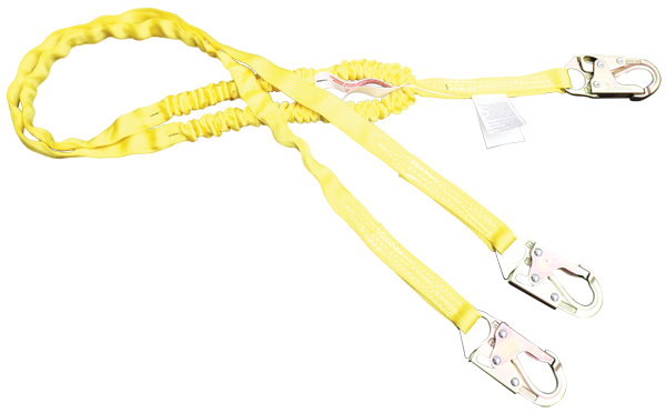 420A 6' Dual Leg Shock Absorbing tubular webbing lanyard Yellow by FrenchCreek Production