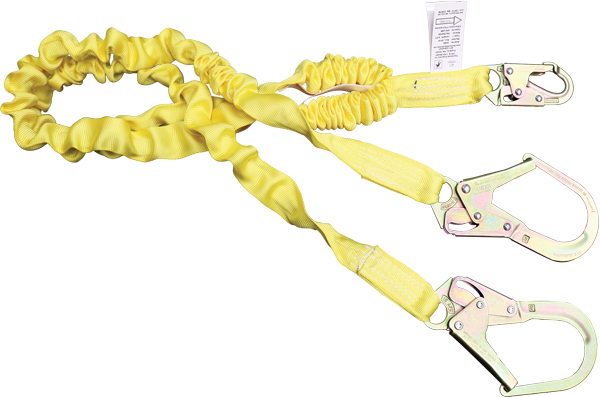 424AS 6' Dual Leg Tubular Stretch Shock Absorbing webbing lanyard Yellow by FrenchCreek Production