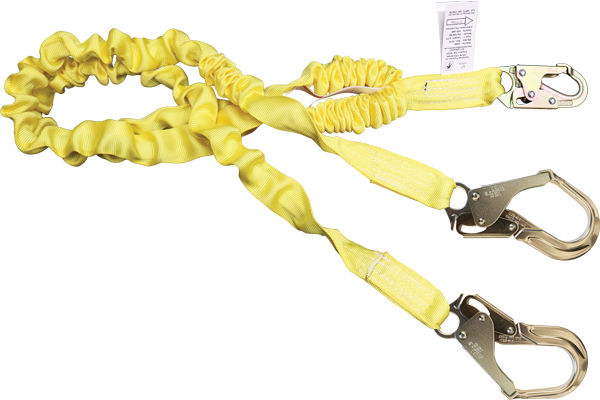 424AS-135A 6' Dual Leg Tubular Stretch Shock Absorbing webbing lanyard Yellow by FrenchCreek Production