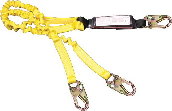 440AS 6' Dual Leg Tubular Elastic, Shock Absorbing webbing lanyard Yellow by FrenchCreek Production