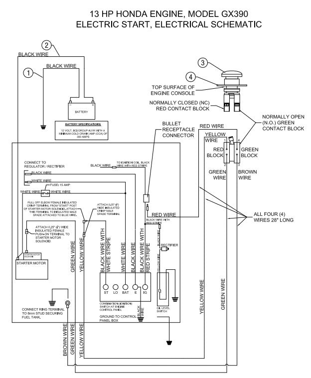 Electric Schematic for AR16 with 13HP Honda Engine (Electric Start) Assembly Parts- AR16 & AR21 By Allen Engineering
