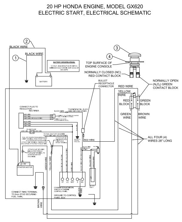 Electric Schematic for AR21 with 20HP Honda Engine with Electric Start Assembly Parts- AR16 & AR21 By Allen Engineering
