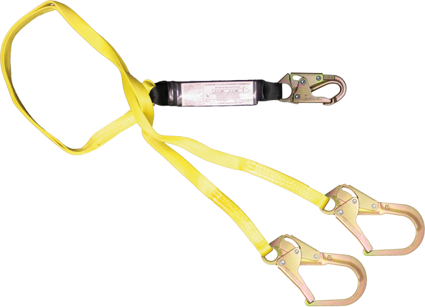 444AHDZ-4 4' Heavy duty web dual leg shock absorbing lanyard Yellow by FrenchCreek Production