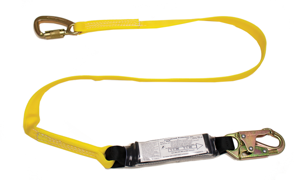 456AW 6' Single leg tie-back shock absorbing lanyard with inner wear indicating core. Yellow by FrenchCreek Production