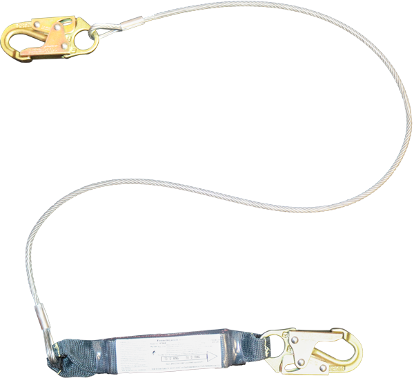 470AK 6' Shock Absorbing wire rope lanyard, Kevlar shock absorber Yellow by FrenchCreek Production