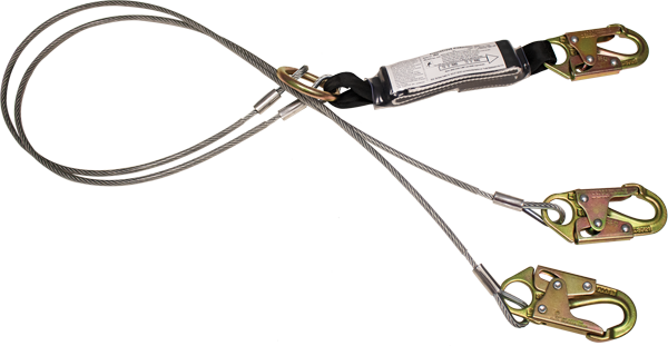 480A 6' Dual leg shock absorbing wire rope lanyard Yellow by FrenchCreek Production