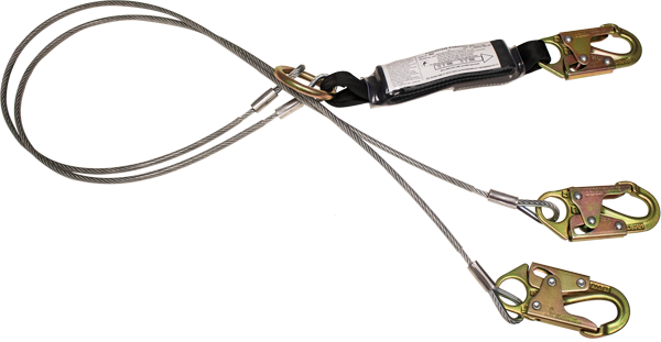 480AK 6' Dual-leg shock absorbing wire rope lanyard, Kevlar shock absorber Yellow by FrenchCreek Production