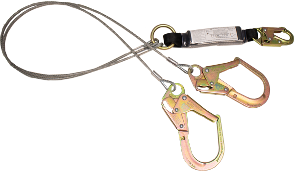 484A 6' Dual leg vinyl coated cable shock absorbing lanyard. Yellow by FrenchCreek Production