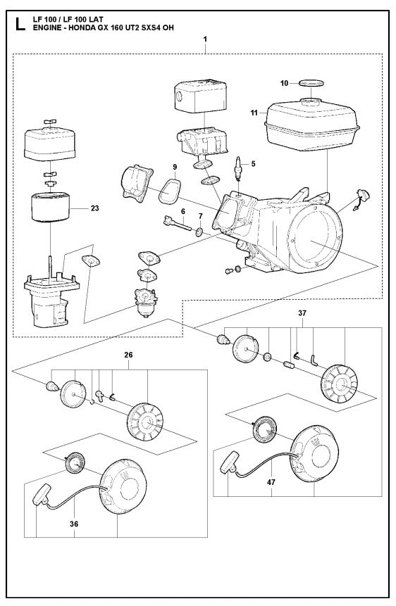 Engine-Honda GX 160 UT2 SXS4 OH Assembly Parts For LF 100 LAT By Husqvarna