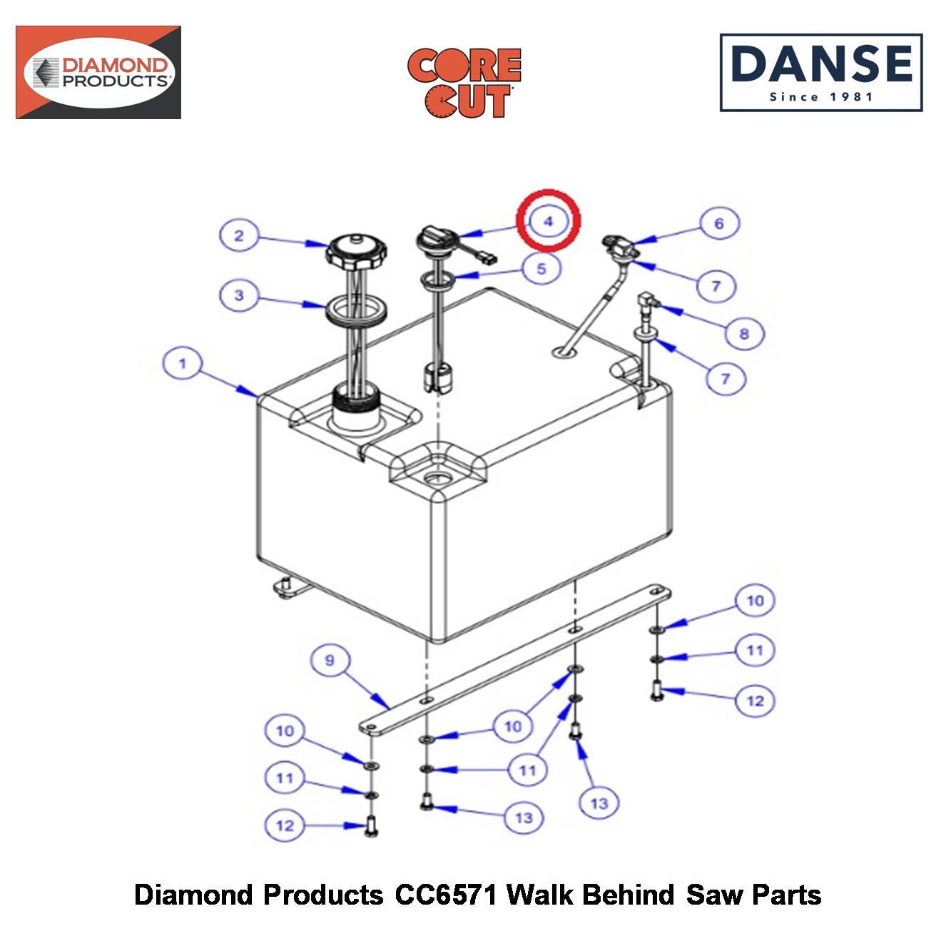 Fuel Level Sender 10-1/4" 2506033 Fits Core Cut CC6571 Walk Behind Saw By Diamond Products