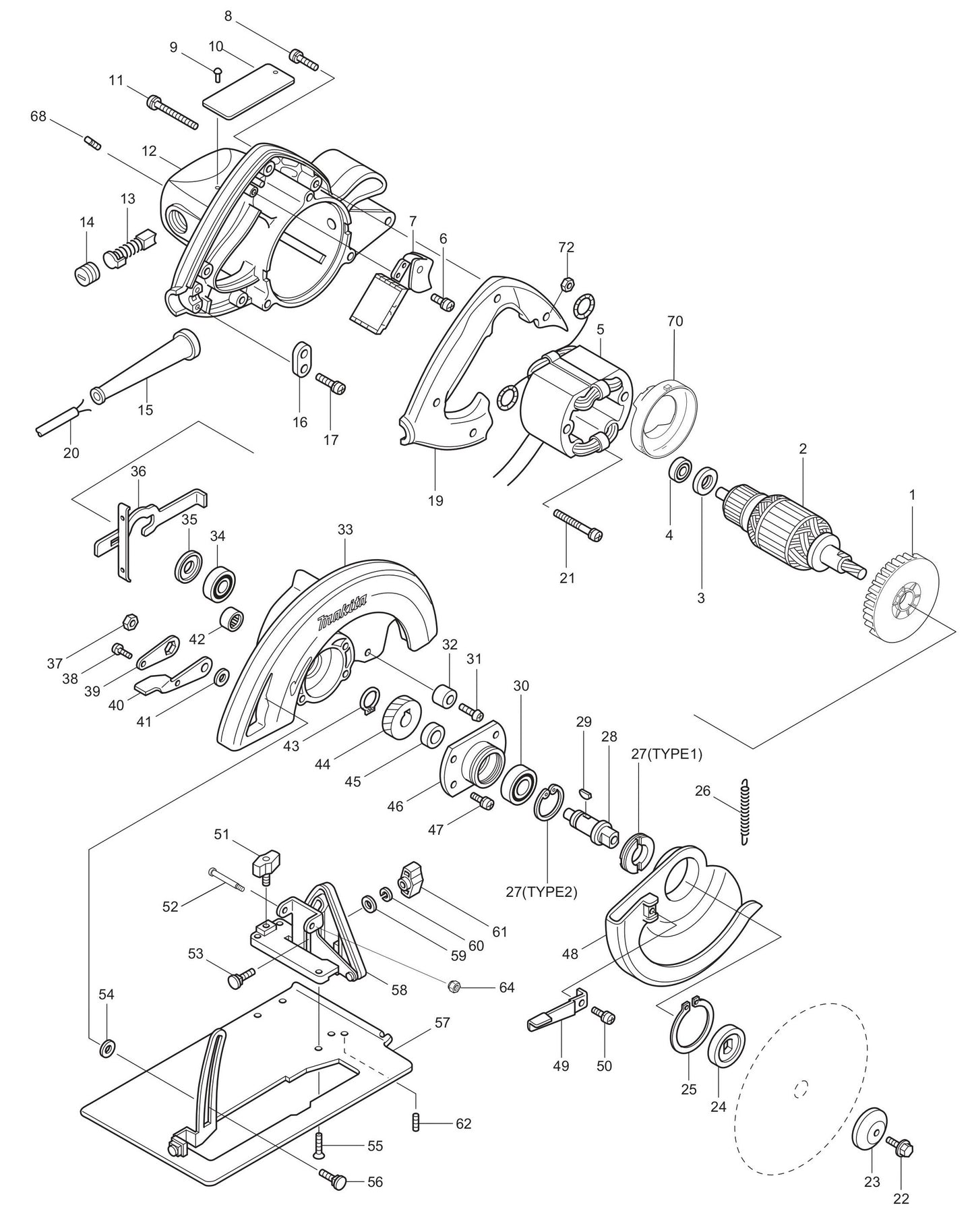 5007NBK 7 1/4" Circular Saw Assembly Parts