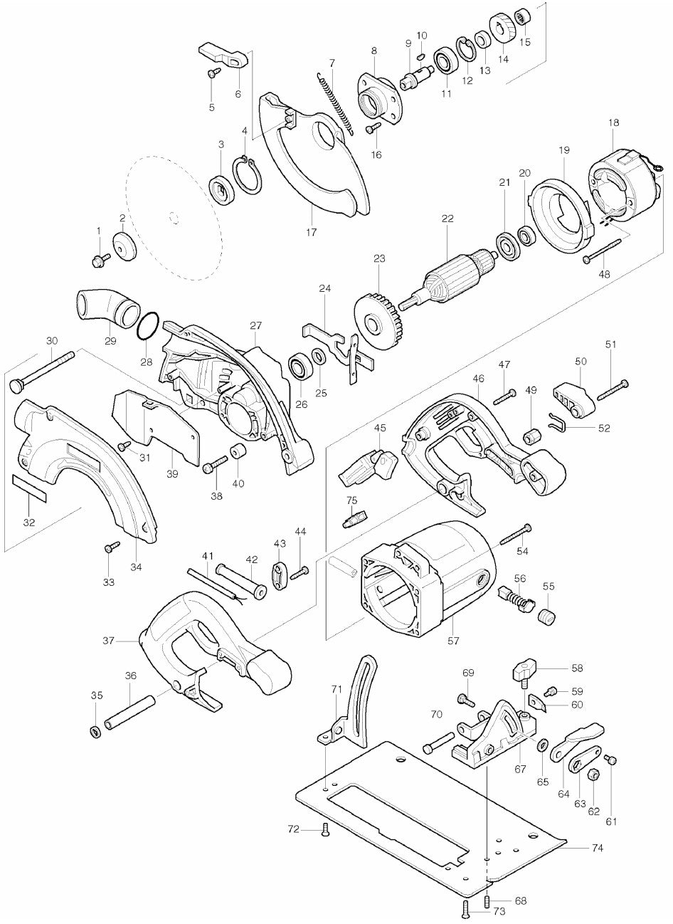 5037NBA, 5037NBK Circular Saw Assembly parts By Makita