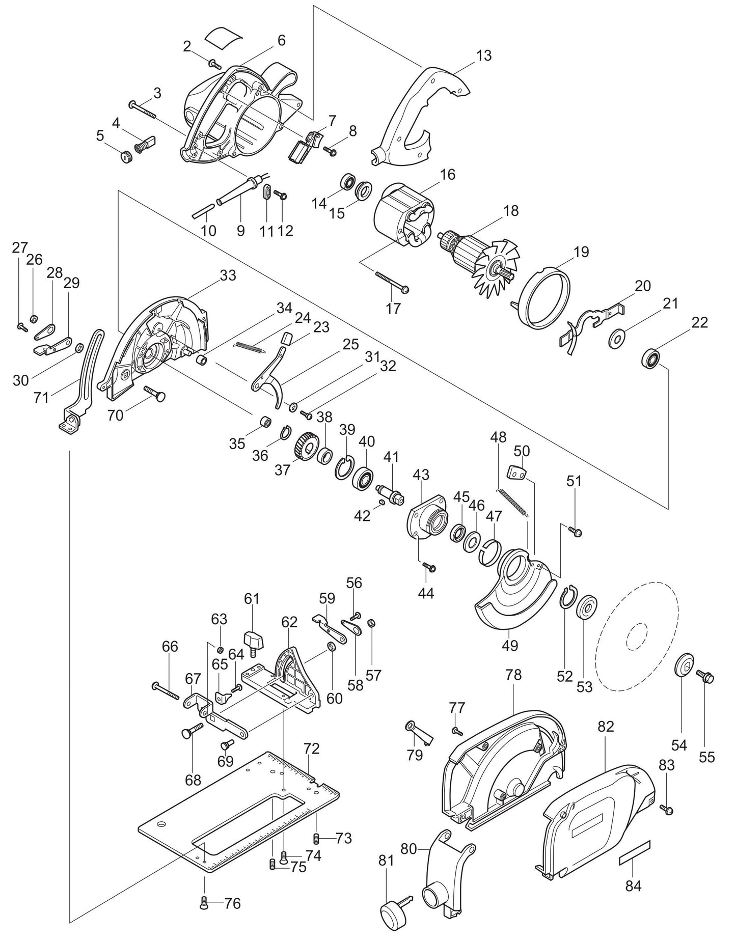 5057KB 7-1/4 Dustless Circular Saw Assembly Parts