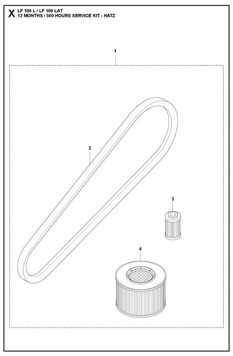 12 Months-500 Hours Service Kit-Hatz Assembly Parts For LF 100 LAT Petrol By Husqvarna