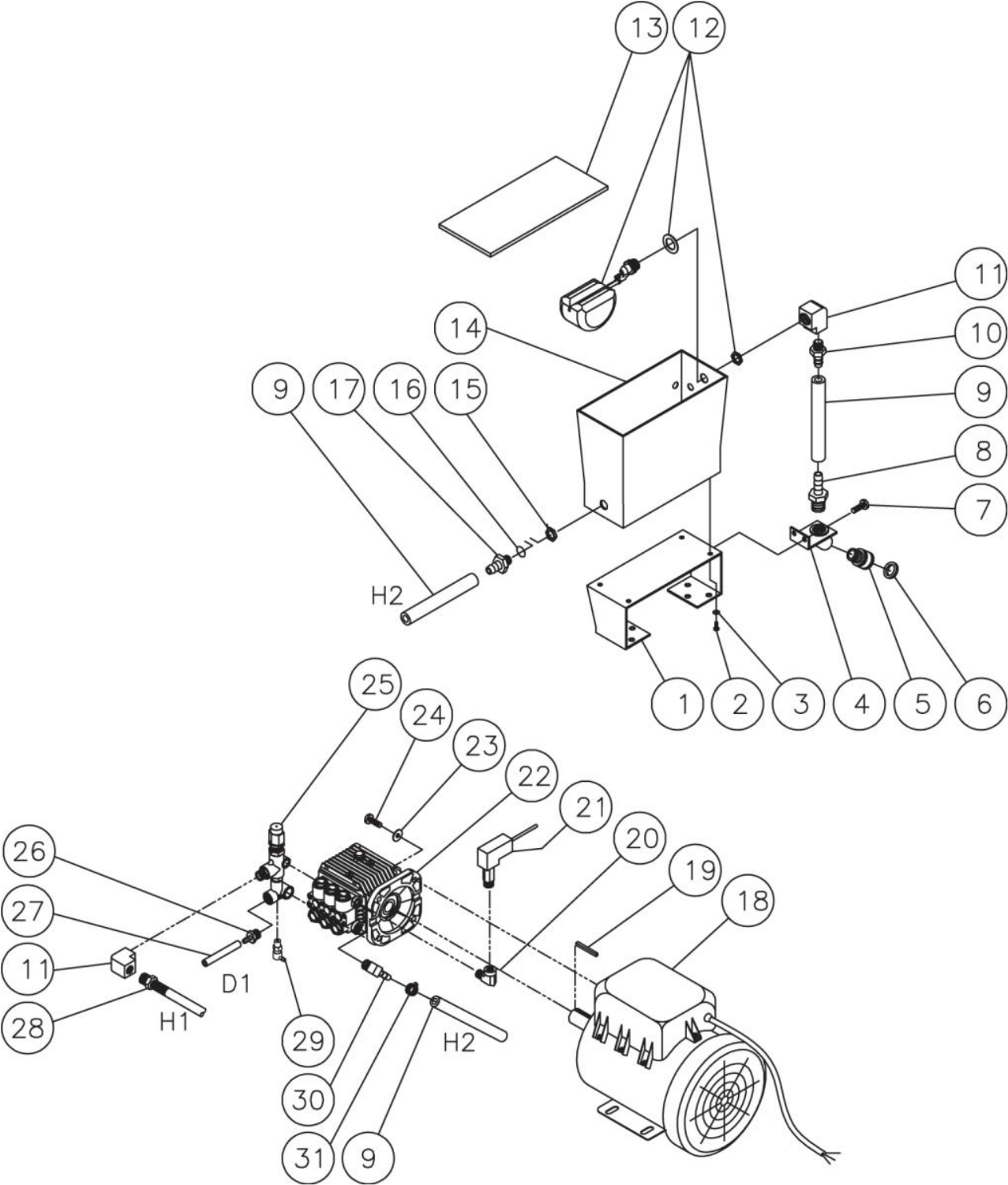 HSE-1002-2M10, HSE-1502-2M10, HSE-2003-2M10 (sn:15105511-15110728), (sn:15071603-99999999), (sn:0-15071602) Motor/Pump Assembly Parts by Mi-T-M