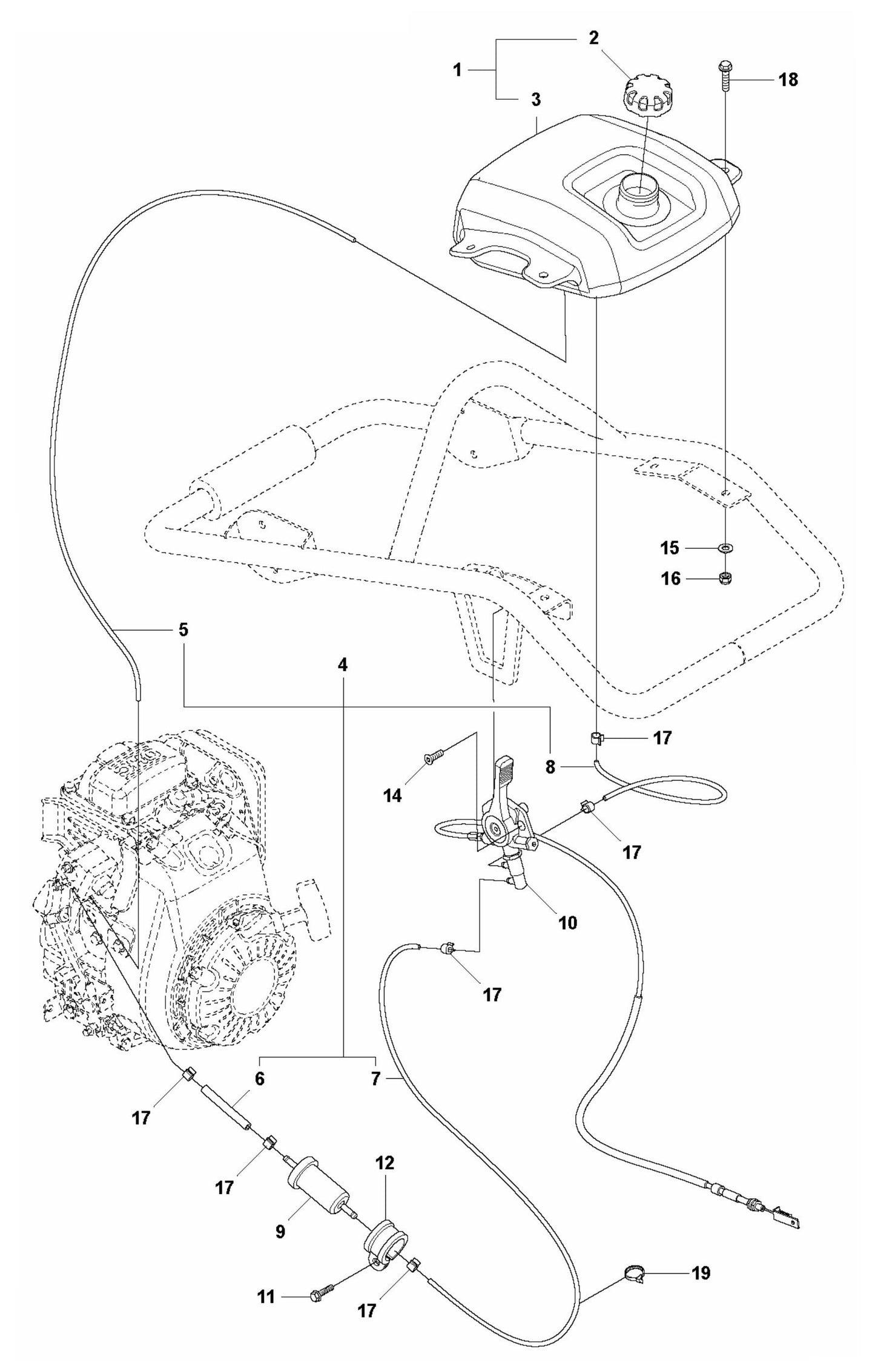LT 5005 Throttle Control and Fuel System Assembly Parts by Husqvarna