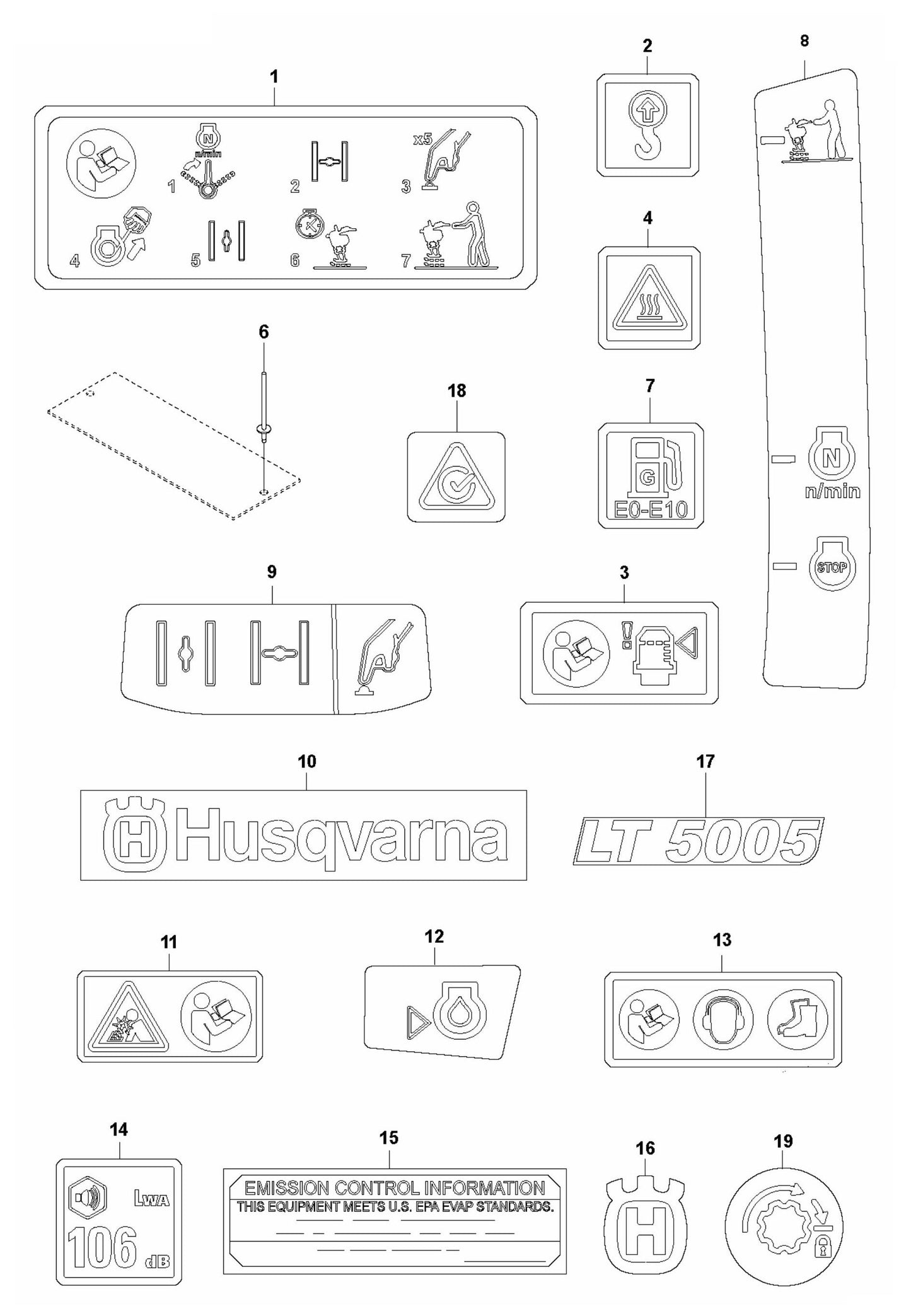 LT 5005 Decals Assembly Parts by Husqvarna
