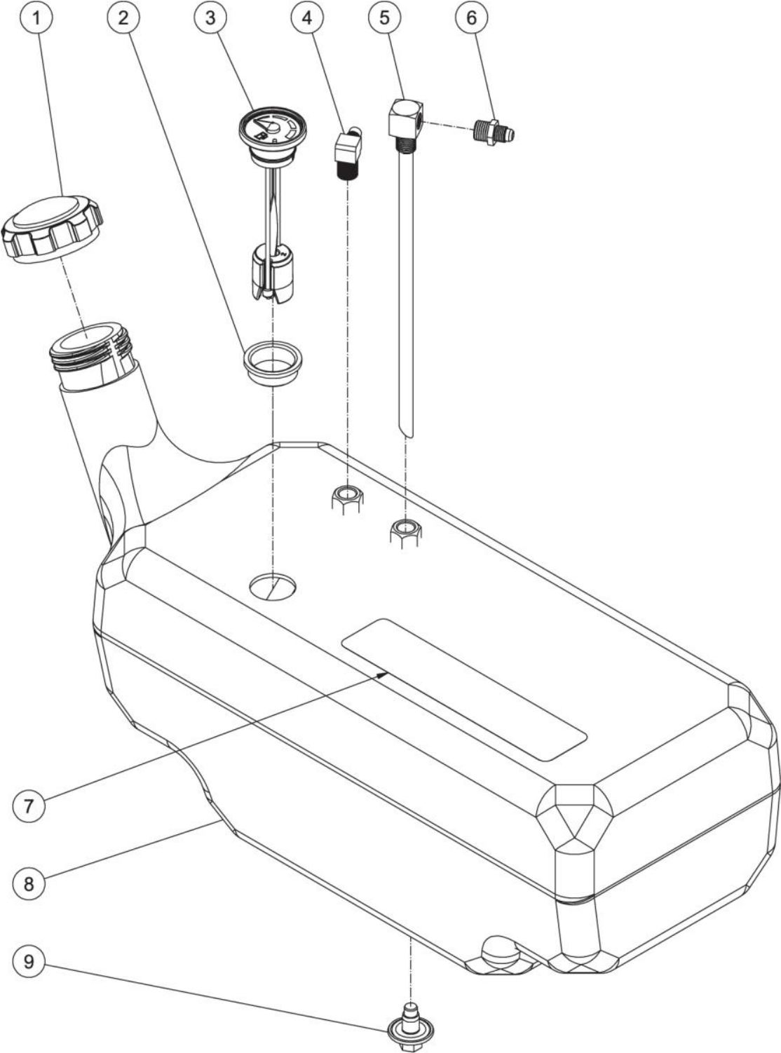 HSE-1400-0M11, HSE-2003-0MG10 (sn:0-15143412), HSP-2503-0MMH/0MMK/0MMM/0MMS, DH-2003-SE0E2G Fuel Tank Assembly Parts by Mi-T-M