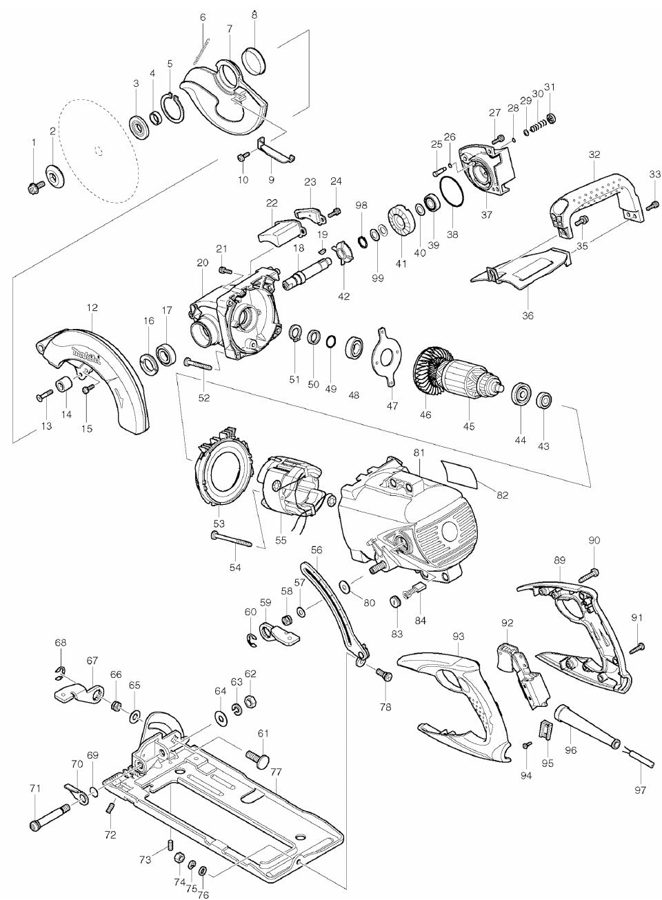 5477NB - 7-1/4 Hypoid saw Assembly Parts By Makita