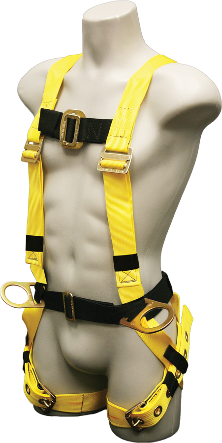 550B Full body harness, single back dorsal d-ring, hip d-rings, sew on belt, tongue buckle/grommet legs by FrenchCreek Production Yellow