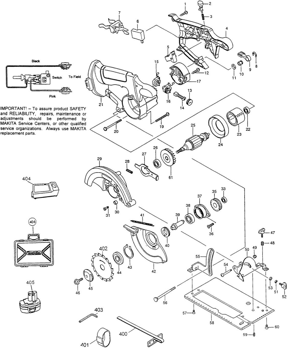 5621DWD Cordless Circular saw Assembly parts By Makita