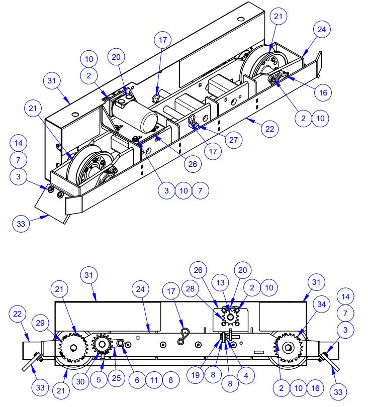 VLP3036 Bogie Assembly, 24" Driver, LH (Flange) Assembly Parts by Allen Engineering