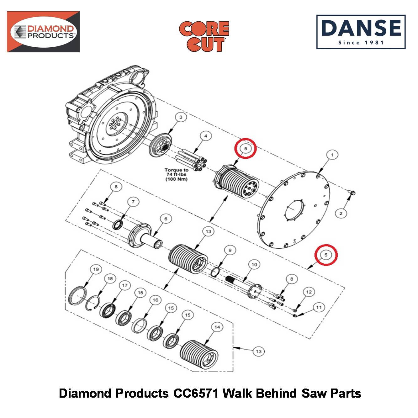 Pto Unit (CC6571) 6019019 Fits Core Cut CC6571 Walk Behind Saw By Diamond Products