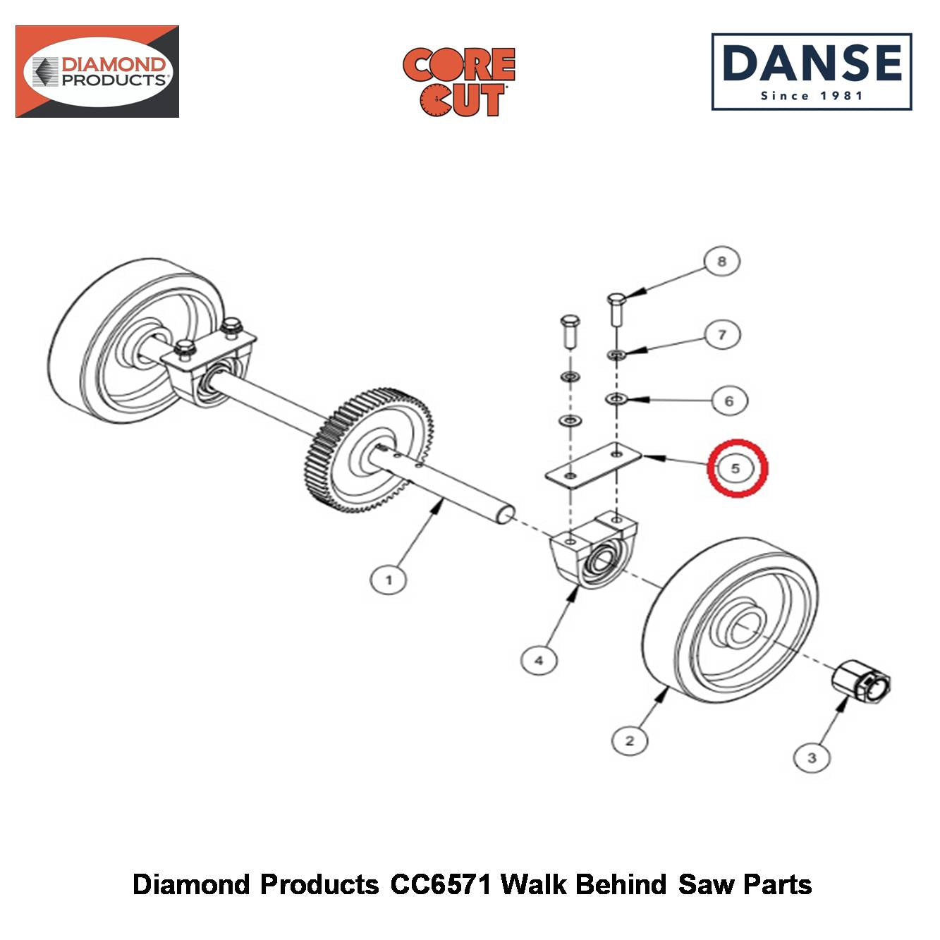 Rear Axle Bearing Spacer For CC3500 & CC6500 Saws 6010024 Fits Core Cut CC6571 Walk Behind Saw By Diamond Products