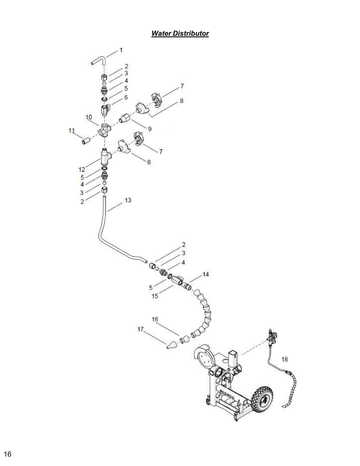 WCU14, WCH17, WCE17 Water Distributor Parts