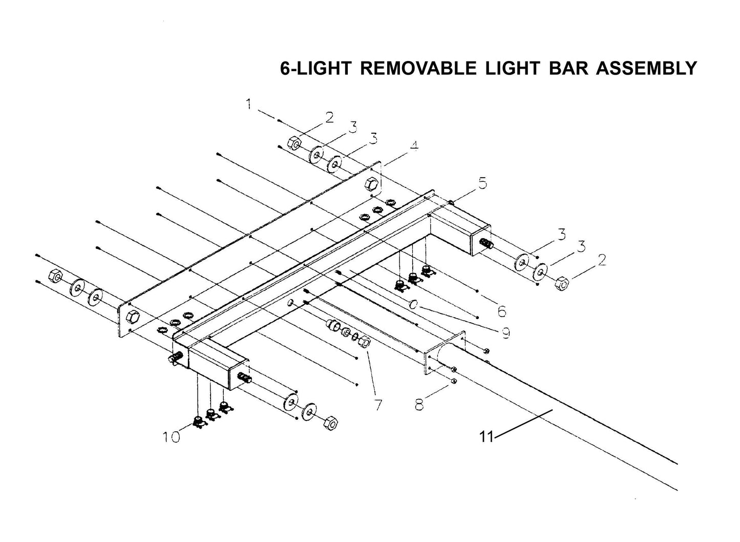 Maxi-Lite 15330 and 20330-6-Light Removable Light Bar Assembly Parts By Allmand