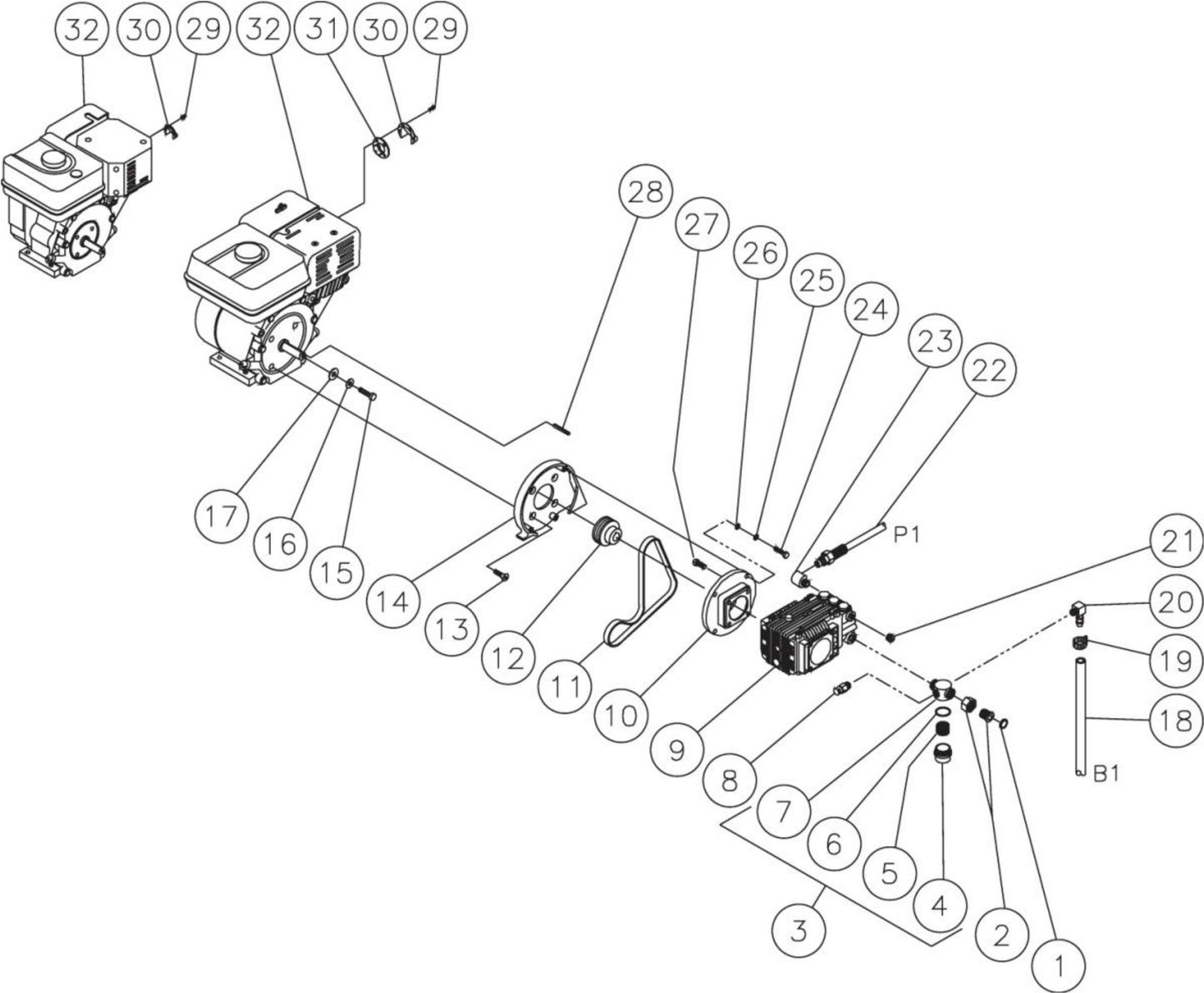 HSP-2003-3MGH/3MGV (sn:0-26203) Engine/Pump Assembly Parts By Mi-T-M