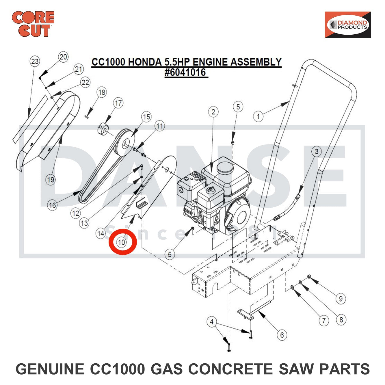 6041074 Belt Guard Bracket (Gas) for CC1000 Concrete Saw Core Cut by Diamond Products